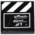 Lego Used - Tile 2 x 2 with Groove with Film Slate with White Script Writing '#8' and Stri~ [Black]