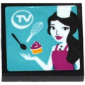 Lego Used - Tile 2 x 2 with Groove with 'TV'  Spoon Whisk Cupcake and Female Chef on Scree~ [Black]