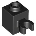 Lego Used - Brick Modified 1 x 1 with Open O Clip (Vertical Grip) - Hollow Stud~ [Black]