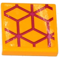 Lego Used - Tile 2 x 2 with Groove with Magenta Diamond Cube Geometric Patte~ [Bright Light Orange]