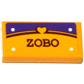 Lego Used - Tile 1 x 2 with Heart 'ZOBO' and 4 White Rivets Pattern (Sticker~ [Bright Light Orange]