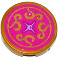 Lego Used - Tile Round 2 x 2 with Bottom Stud Holder with Magenta Cushion withMedium~ [Pearl Gold]