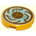 Lego NEW - Tile Round 2 x 2 with Bottom Stud Holder with Rune Designs and Blue Pixels~ [Pearl Gold]