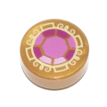 Lego Used - Tile Round 1 x 1 with Bright Pink Dark Pink and Magenta Faceted Jewel Pat~ [Pearl Gold]