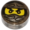 Lego Used - Tile Round 1 x 1 with Ninjago Trapped Cole Pattern~ [Trans-Brown (Old Trans-Black)]