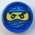 Lego NEW - Tile Round 1 x 1 with Ninjago Trapped Jay Pattern~ [Trans-Dark Blue]