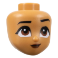 Lego NEW - Mini Doll Head Friends with Black Eyebrows Left Raised Reddish Brown Ey~ [Medium Nougat]