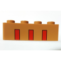 Lego NEW - Brick 1 x 4 with 3 Partial Red Stripes Pattern~ [Medium Nougat]