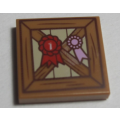 Lego NEW - Tile 2 x 2 with Groove with Wooden Fence and Red 1st Place Ribbon Patte~ [Medium Nougat]