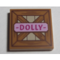 Lego NEW - Tile 2 x 2 with Groove with Wooden Fence and Bright Pink Name Tag with~ [Medium Nougat]