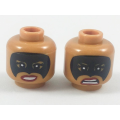 Lego NEW - Minifigure Head Dual Sided Female Black Eye Mask Red Lips Smile / Scowl~ [Medium Nougat]