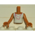 Lego Used - Torso Mini Doll Girl White Vest Top with Magenta Necklace Pattern Medi~ [Medium Nougat]