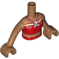 Lego NEW - Torso Mini Doll Girl Red and Tan Top with Feathers Metallic Light Blue ~ [Medium Nougat]