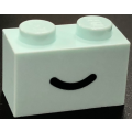 Lego NEW - Brick 1 x 2 with Black Smile Curved Line Pattern~ [Light Aqua]