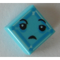 Lego NEW - Tile 1 x 1 with Groove with Black Eyes Small Frown Light Aqua and Dark A~ [Medium Azure]