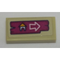Lego Used - Tile 1 x 2 with Campsite Arrow Sign on Magenta Board Pattern (Sticker) - Set 411~ [Tan]