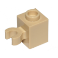 Lego NEW - Brick Modified 1 x 1 with Open O Clip (Vertical Grip) - Hollow Stud~ [Tan]