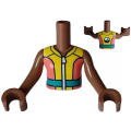 Lego NEW - Torso Mini Doll Girl Coral and Yellow Wetsuit with White Zipper DarkTur~ [Medium Brown]