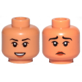 Lego NEW - Minifigure Head Dual Sided Female Black Eyebrows Reddish Brown Lips,Open Mout~ [Nougat]