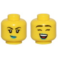 Lego NEW - Minifigure Head Dual Sided Female Thin Black Eyebrows Dark Turquoise Lips and ~ [Yellow]
