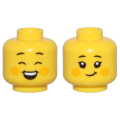Lego NEW - Minifigure Head Dual Sided Female Black Eyebrows Bright Light Orange Cheek Spo~ [Yellow]