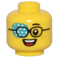 Lego NEW - Minifigure Head Black Glasses Dark Turquoise Eye Patch with White Dots,Freckl~ [Yellow]