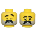 Lego NEW - Minifigure Head Dual Sided Thick Black Eyebrows and Moustache Light Bluish Gra~ [Yellow]