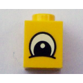 Lego Used - Brick 1 x 1 with Eye Squinting Black and White Plain Pattern~ [Yellow]