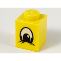 Lego Used - Brick 1 x 1 with Eye Squinting Black and White Pattern~ [Yellow]