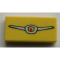 Lego Used - Tile 1 x 2 with Metallic Silver and Red Emblem Pattern~ [Yellow]
