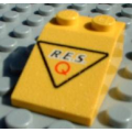 Lego Used - Slope 33 3 x 2 with Black 'R.E.S.' and Red 'Q' in Black Triangle Pattern~ [Yellow]