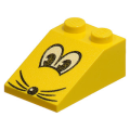 Lego Used - Slope 33 3 x 2 with Black and White Eyes Nose and Whiskers Pattern~ [Yellow]