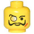 Lego Used - Minifigure Head Glasses with Monocle Scar and Moustache Pattern - Blocked Ope~ [Yellow]