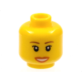 Lego Used - Minifigure Head Female Reddish Brown Eyebrows Peach Lips Open Smile Pattern -~ [Yellow]