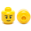 Lego NEW - Minifigure Head Black Eyebrows Thin Grin Black Eyes with White Pupils Pattern ~ [Yellow]