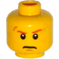 Lego Used - Minifigure Head Dark Orange Eyebrows Scar over Right Eye Scowl Pattern -Holl~ [Yellow]