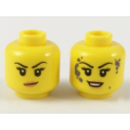Lego NEW - Minifigure Head Dual Sided Female Black Eyebrows Peach Lips Smirk / Smilewith~ [Yellow]