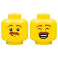 Lego NEW - Minifigure Head Dual Sided Reddish Brown Eyebrows and Moustache LopsidedGrin ~ [Yellow]