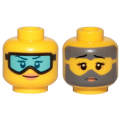 Lego NEW - Minifigure Head Dual Sided Female Light Blue Goggles Orange Lips Smile /Cover~ [Yellow]