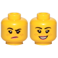 Lego NEW - Minifigure Head Dual Sided Female Freckles Pink Lips Raised RightEyebrow Grum~ [Yellow]