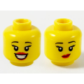 Lego NEW - Minifigure Head Dual Sided Female Black Eyebrows Red Lips Large SmileShowing ~ [Yellow]