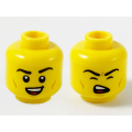 Lego NEW - Minifigure Head Dual Sided Black Eyebrows Medium Nougat Cheek Lines,Smile Sho~ [Yellow]