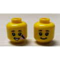 Lego NEW - Minifigure Head Dual Sided Child Black Eyebrows Grin / Open Mouth Smilewith B~ [Yellow]