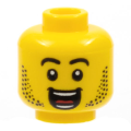 Lego NEW - Minifigure Head Black Eyebrows Beard Open Mouth Grin White Teeth RedTongue Pa~ [Yellow]