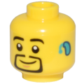 Lego NEW - Minifigure Head Black Eyebrows and Thin Goatee Dark Turquoise Hearing Aid Patt~ [Yellow]