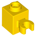 Lego NEW - Brick Modified 1 x 1 with Open O Clip (Vertical Grip) - Hollow Stud~ [Yellow]
