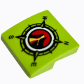 Lego Used - Slope Curved 2 x 2 x 2/3 with Volcano Explorers Logo Compass Pattern~ [Lime]