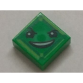 Lego NEW - Tile 1 x 1 with Groove with Black Eyes Raised Eyebrow Fiendish Smile wit~ [Bright Green]