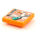 Lego NEW - Tile 2 x 2 with Groove with BeatBit Album Cover - Duck and Guitar Pattern~ [Orange]