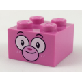 Lego NEW - Brick 2 x 2 with Cat Face Black Eyebrows Large White Eyes Bright PinkMuzzl~ [Dark Pink]